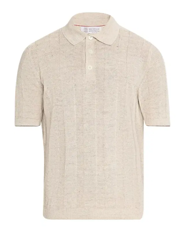 Brunello Cucinelli Men 's Linen and Cotton Ribbed Short-Sleeve Polo Sweater