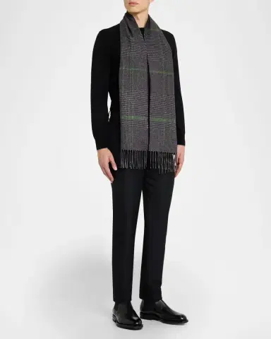 PIACENZA Men's Silk Cashmere Glen Plaid Scarf | Thumbnail 2 PIACENZA Men's Silk Cashmere Glen Plaid Scarf | Thumbnail 2