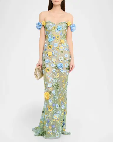 Bronx and Banco Jasmine Off-Shoulder Floral Applique Gown | Thumbnail 2 Bronx and Banco Jasmine Off-Shoulder Floral Applique Gown | Thumbnail 2