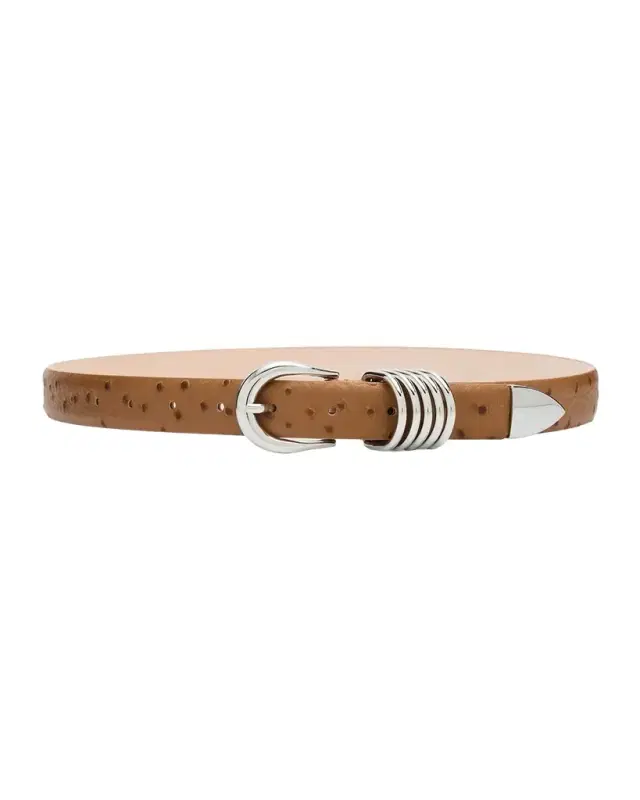 Hollyhock Ostrich-Embossed Leather Belt