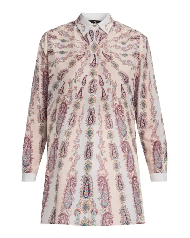Paisley-Print Silk Button-Down Blouse
