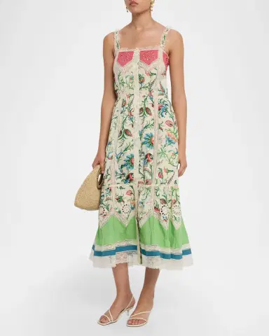 Etro Crochet-Inset Floral Cotton Button-Front Midi Dress | Thumbnail 4 Etro Crochet-Inset Floral Cotton Button-Front Midi Dress | Thumbnail 4