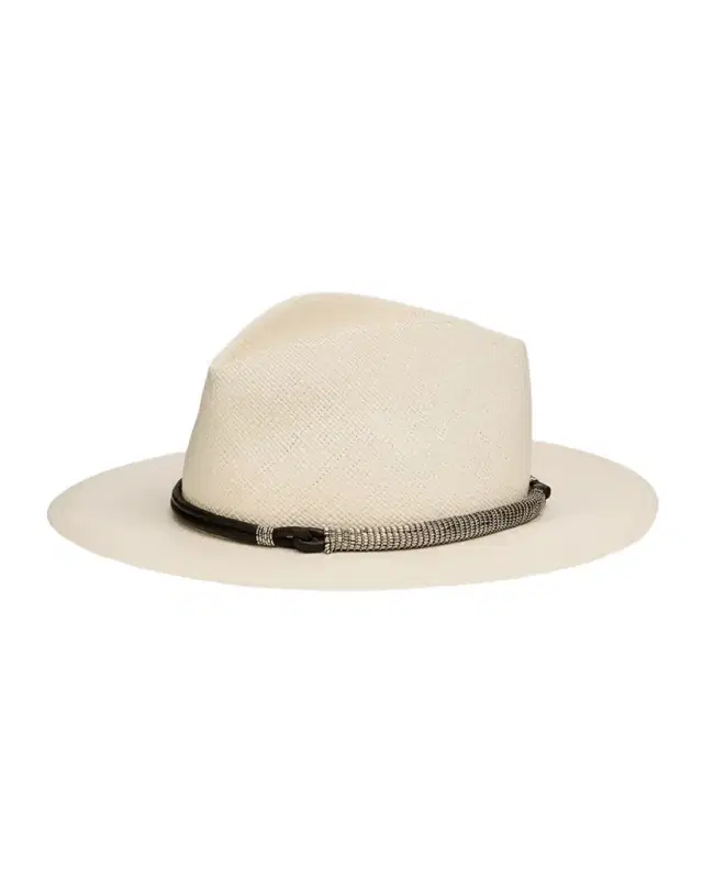 Brunello Cucinelli Straw Fedora with Precious Leather Band