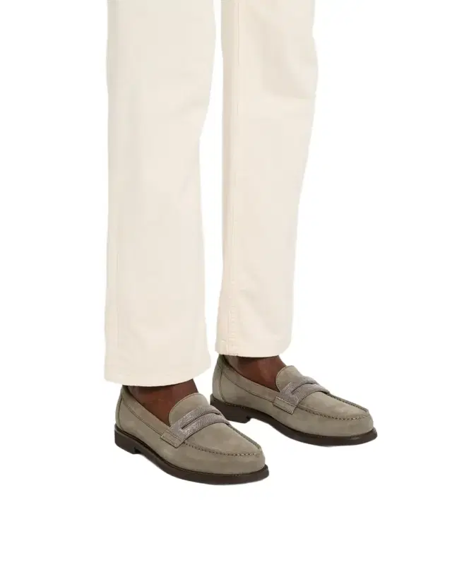 Brunello Cucinelli Monili Suede Penny Loafers