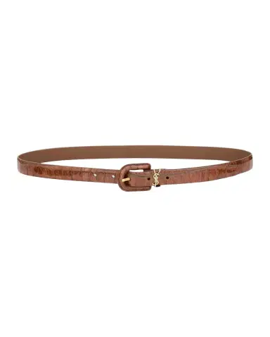 Saint Laurent Cassandre Croco-Embossed Leather Thin Belt | Thumbnail 1
