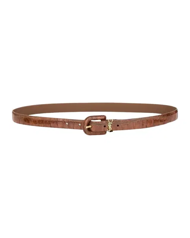 Cassandre Croco-Embossed Leather Thin Belt
