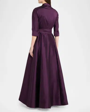 Rickie Freeman for Teri Jon 3/4-Sleeve Taffeta Shirtdress Gown | Thumbnail 3 Rickie Freeman for Teri Jon 3/4-Sleeve Taffeta Shirtdress Gown | Thumbnail 3