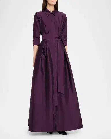 Rickie Freeman for Teri Jon 3/4-Sleeve Taffeta Shirtdress Gown | Thumbnail 4 Rickie Freeman for Teri Jon 3/4-Sleeve Taffeta Shirtdress Gown | Thumbnail 4