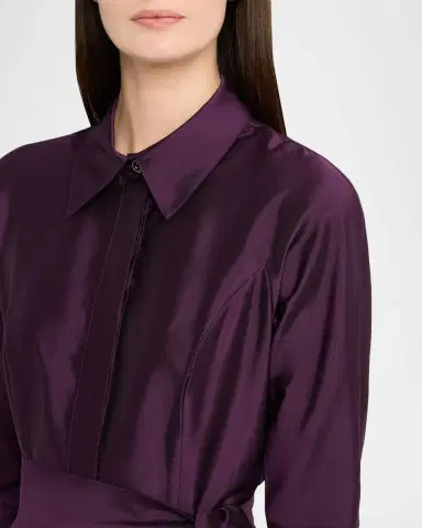 Rickie Freeman for Teri Jon 3/4-Sleeve Taffeta Shirtdress Gown | Thumbnail 5 Rickie Freeman for Teri Jon 3/4-Sleeve Taffeta Shirtdress Gown | Thumbnail 5