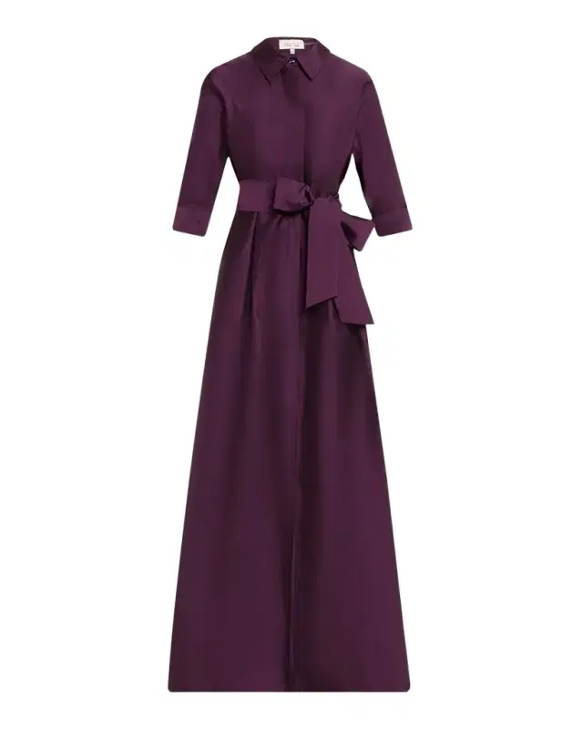 Rickie Freeman for Teri Jon 3/4-Sleeve Taffeta Shirtdress Gown