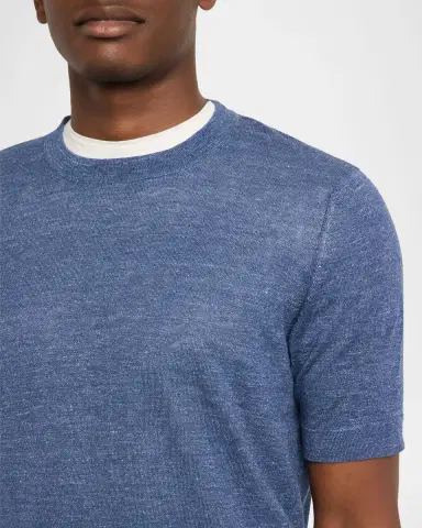 Brunello Cucinelli Men's Linen and Cotton Knit Short-Sleeve Sweater | Thumbnail 5 Brunello Cucinelli Men's Linen and Cotton Knit Short-Sleeve Sweater | Thumbnail 5