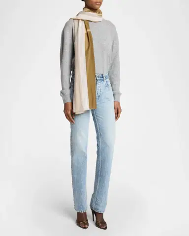 Saint Laurent Cassandre Striped Stole in Cotton and Silk | Thumbnail 2 Saint Laurent Cassandre Striped Stole in Cotton and Silk | Thumbnail 2