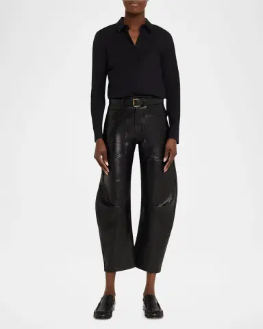 Nili Lotan Shon Leather Barrel-Leg Ankle Pants | Thumbnail 2