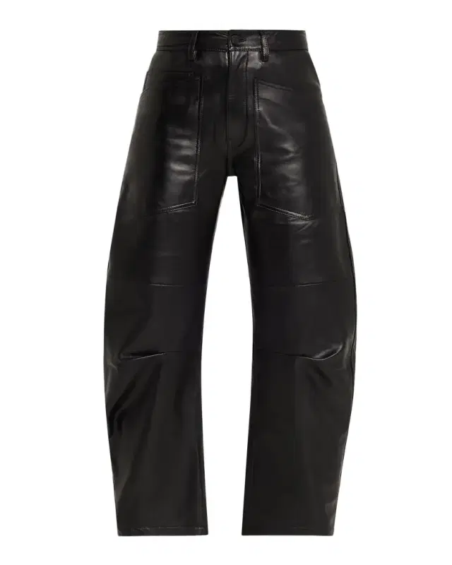 Shon Leather Barrel-Leg Ankle Pants