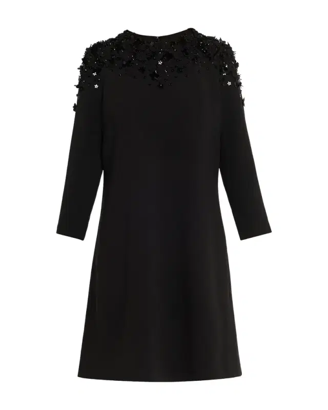 Rickie Freeman for Teri Jon A-Line Floral Applique Crepe Dress