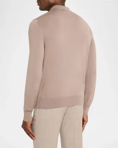 Brioni Men's Cashmere-Silk Polo Sweater | Thumbnail 3