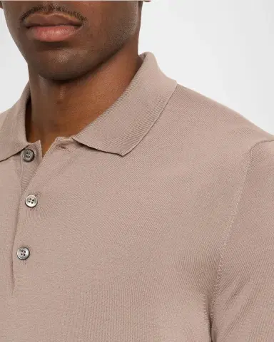 Brioni Men's Cashmere-Silk Polo Sweater | Thumbnail 5