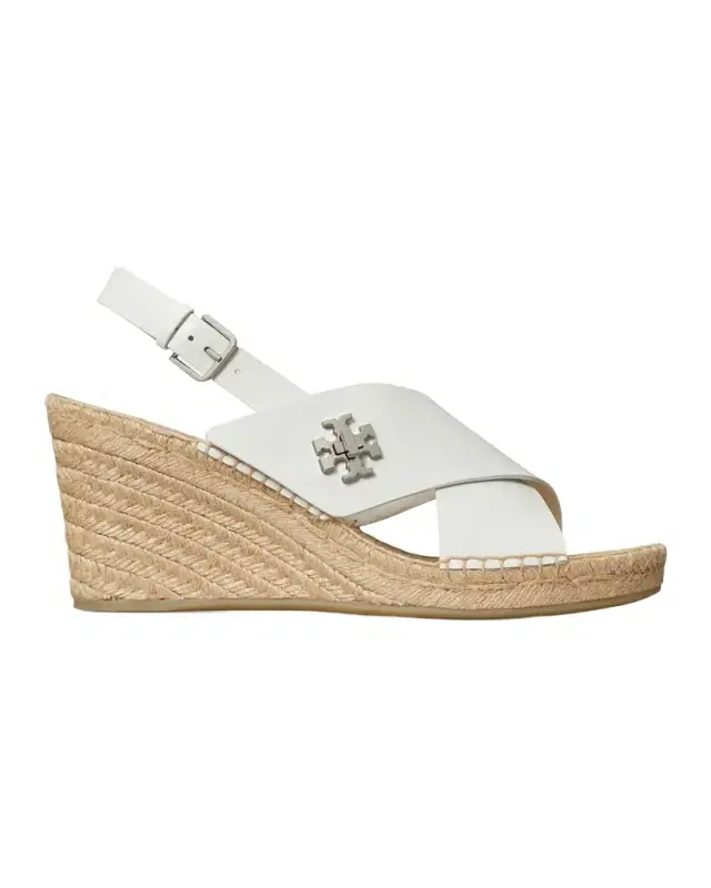 Tory Burch Turnlock Leather Slingback Espadrille Wedge Sandals
