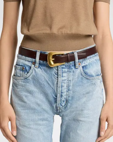 Saint Laurent Folk Buckle Belt in Calfskin Leather | Thumbnail 2