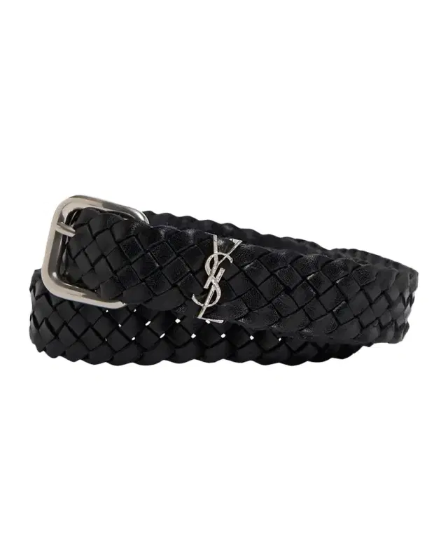 Saint Laurent Men 's Cassandre YSL Woven Leather Belt