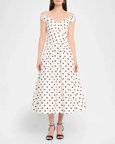 Self-Portrait Polka-Dot Cotton Midi Dress | Thumbnail 2