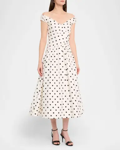 Self-Portrait Polka-Dot Cotton Midi Dress | Thumbnail 4