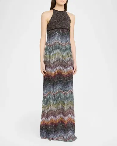 Missoni Sequin Wefted Loom Knit Halterneck Gown | Thumbnail 4