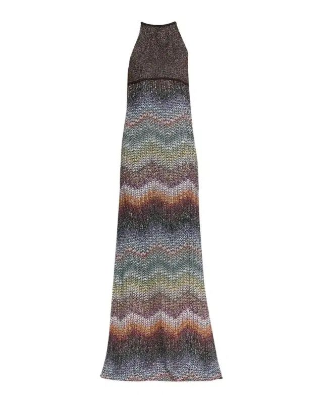 Sequin Wefted Loom Knit Halterneck Gown