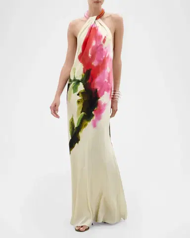 Silvia Tcherassi Jesse Watercolor-Print Backless Halter Dress | Thumbnail 2