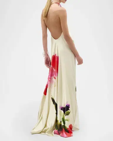 Silvia Tcherassi Jesse Watercolor-Print Backless Halter Dress | Thumbnail 3