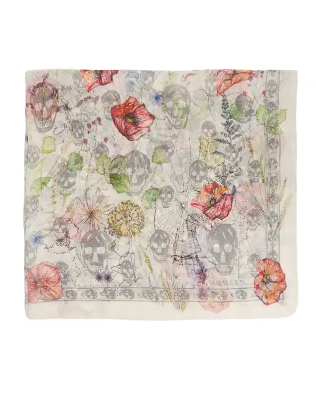 McQueen Skull & Spider Floral Silk Scarf