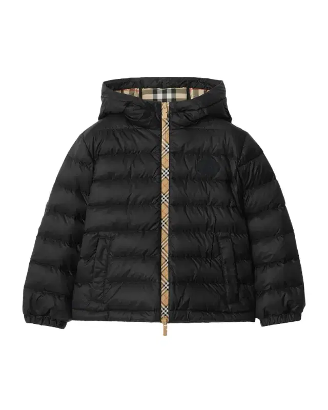 Burberry Boy 's Checker-Tape Nylon Hooded Puffer Jacket, Size 4-14