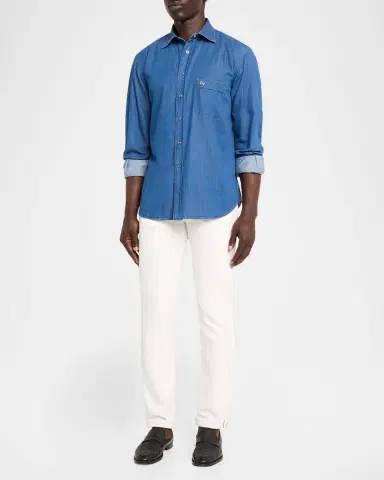 Stefano Ricci Men's Denim Snap-Front Button-Down Shirt | Thumbnail 2