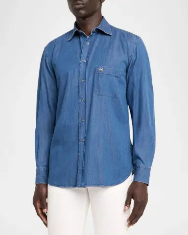 Stefano Ricci Men's Denim Snap-Front Button-Down Shirt | Thumbnail 4