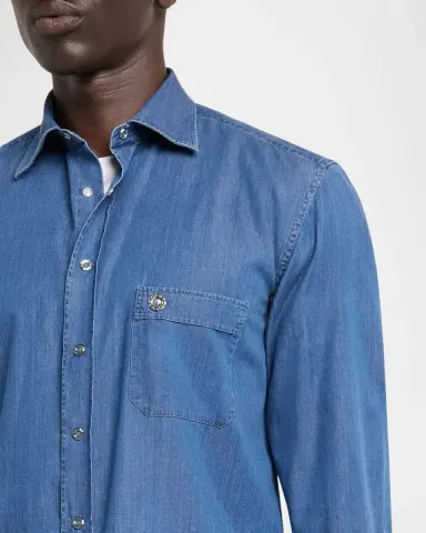 Stefano Ricci Men's Denim Snap-Front Button-Down Shirt | Thumbnail 5