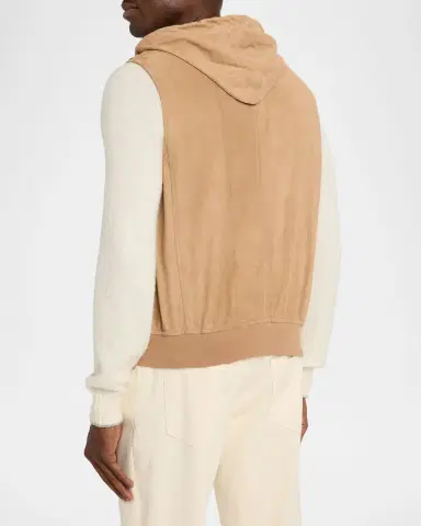 Brunello Cucinelli Men's Hooded Full-Zip Leather Vest | Thumbnail 3 Brunello Cucinelli Men's Hooded Full-Zip Leather Vest | Thumbnail 3