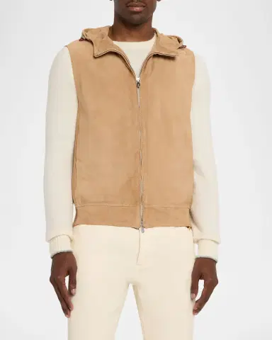 Brunello Cucinelli Men's Hooded Full-Zip Leather Vest | Thumbnail 4 Brunello Cucinelli Men's Hooded Full-Zip Leather Vest | Thumbnail 4