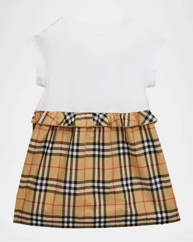 Burberry Girl's Check-Trim Stretch Cotton Dress, Size 6M-3 | Thumbnail 2