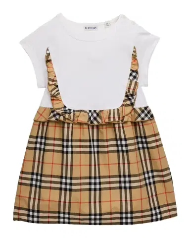 Burberry Girl's Check-Trim Stretch Cotton Dress, Size 6M-3 | Thumbnail 1