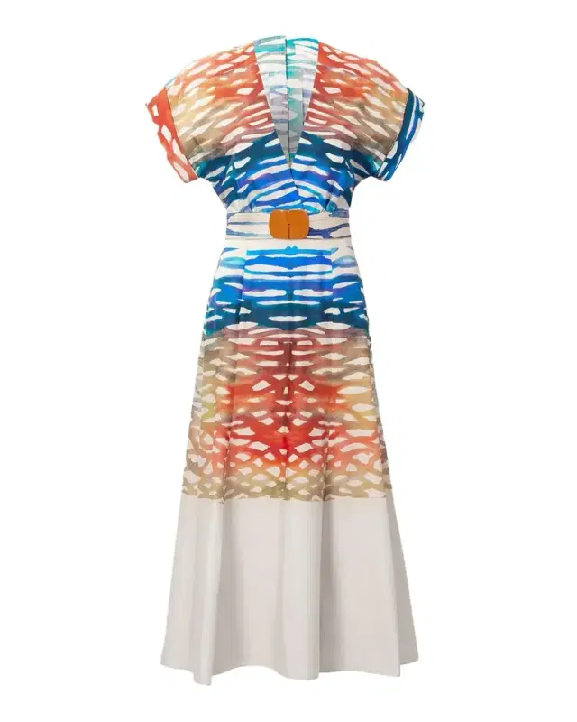 Sakura Coral Symphony Belted Midi Dress