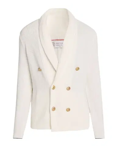Brunello Cucinelli Men's Cotton Knit Double-Breasted Shawl Cardigan | Thumbnail 1