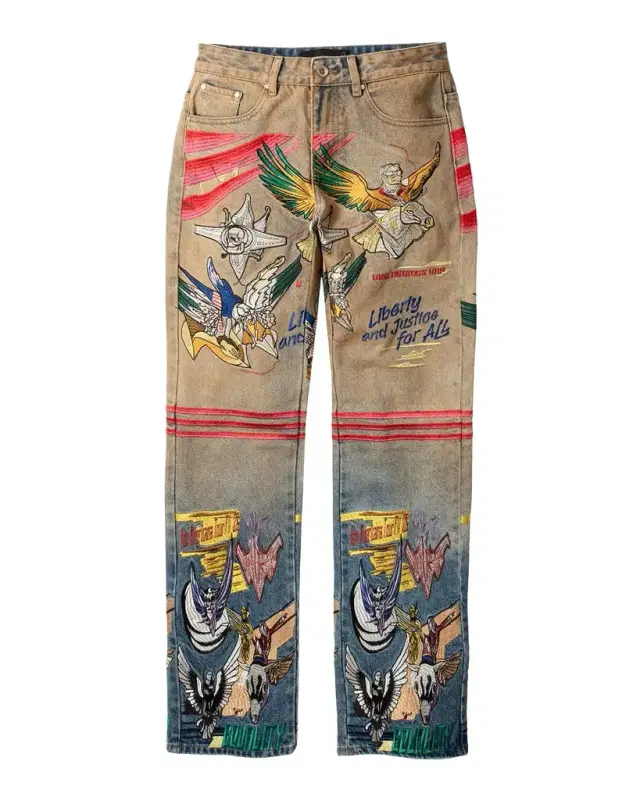 WHO DECIDES WAR Men 's Embroidered Liberty Denim Slim Fit Jeans