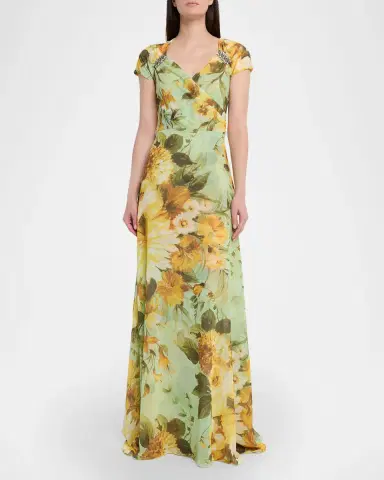 Chiara Boni La Petite Robe Slavka Belted Floral-Print Georgette Gown | Thumbnail 2