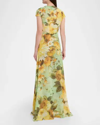 Chiara Boni La Petite Robe Slavka Belted Floral-Print Georgette Gown | Thumbnail 3