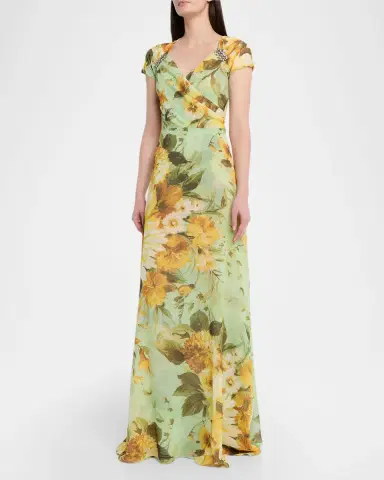 Chiara Boni La Petite Robe Slavka Belted Floral-Print Georgette Gown | Thumbnail 4