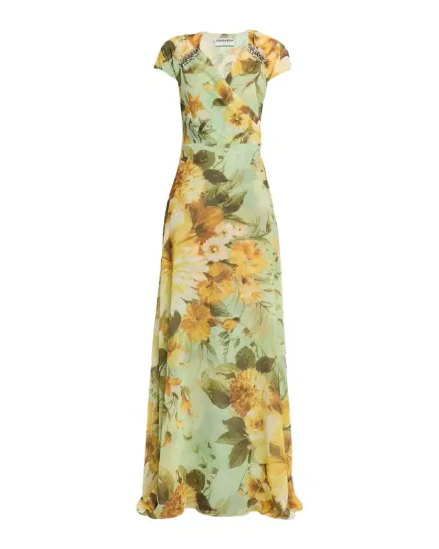 Slavka Belted Floral-Print Georgette Gown
