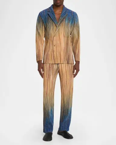 Homme Plissé Issey Miyake Men's Paintbrush Agate-Print Pleated Single-Breasted Blazer | Thumbnail 2