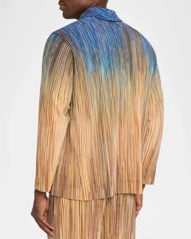 Homme Plissé Issey Miyake Men's Paintbrush Agate-Print Pleated Single-Breasted Blazer | Thumbnail 3