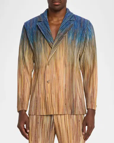 Homme Plissé Issey Miyake Men's Paintbrush Agate-Print Pleated Single-Breasted Blazer | Thumbnail 4