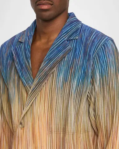 Homme Plissé Issey Miyake Men's Paintbrush Agate-Print Pleated Single-Breasted Blazer | Thumbnail 5